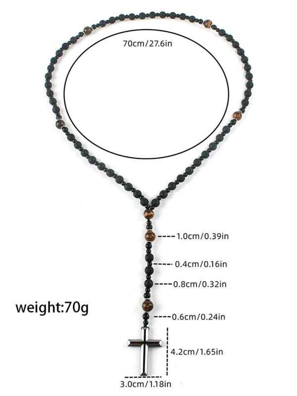 Men's Cross Pendant Design Beaded Necklace & Bracelet, Fashion Jewelry for Party, Daily Clothing Decor, Trendy All-match & Exquisite Jewelry for Birthday Gift