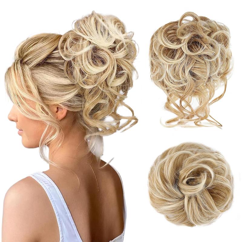 Vigorous 2pcs Messy Bun Hair Piece Tousled Updo Hair Buns Hair Pieces For Women Wavy Curly Scrunchies Chignon Ponytail Hairpieces For Daily Use