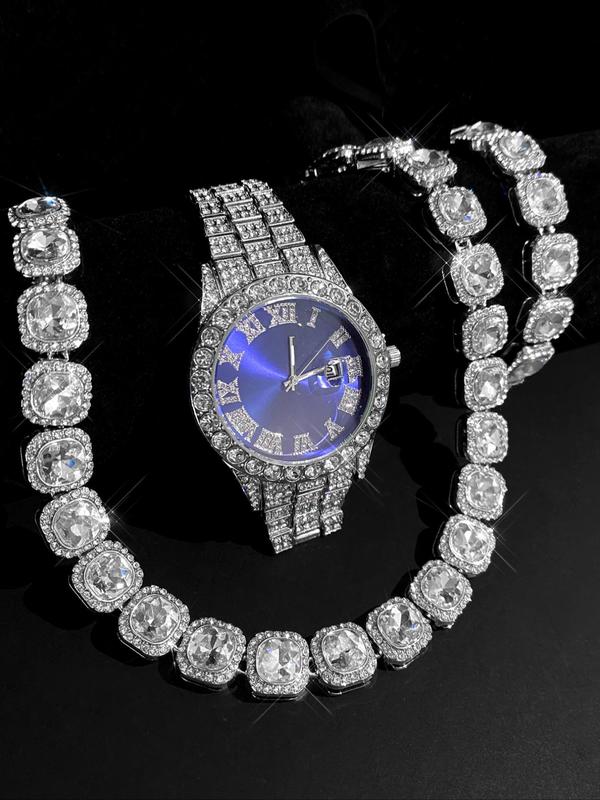 Rhinestone Decorated Watch & Bracelet & Necklace, Fashion Jewelry Set for Party, Daily Clothing Decor, Trendy All-match & Exquisite Jewelry for Birthday Gift