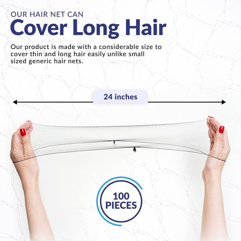 Hair Net Black - 100Counts – 24 Inches Invisible Nylon Hair Nets for Women and Men