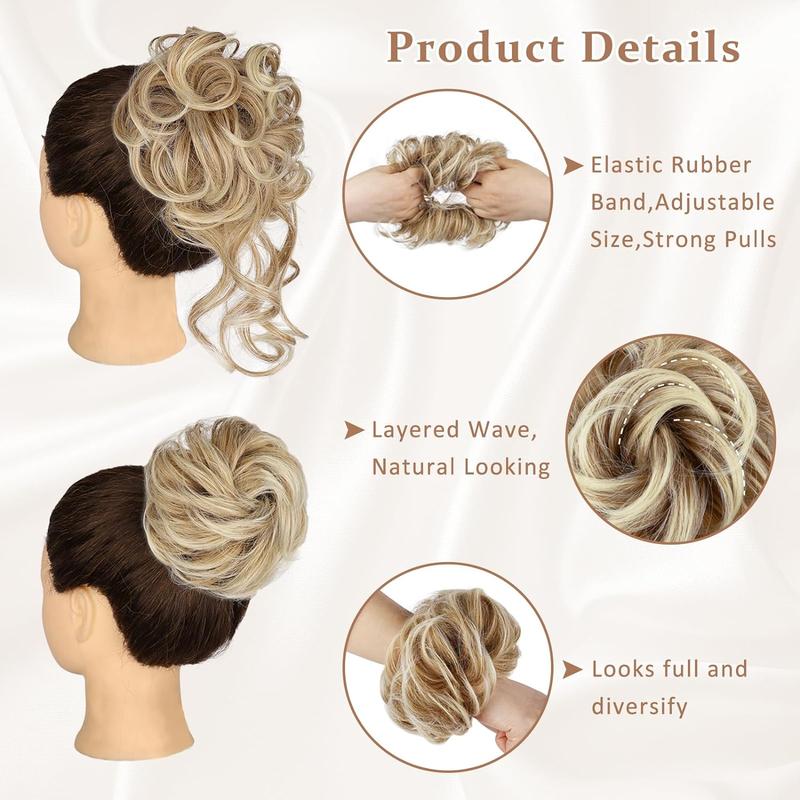 Vigorous 2pcs Messy Bun Hair Piece Tousled Updo Hair Buns Hair Pieces For Women Wavy Curly Scrunchies Chignon Ponytail Hairpieces For Daily Use