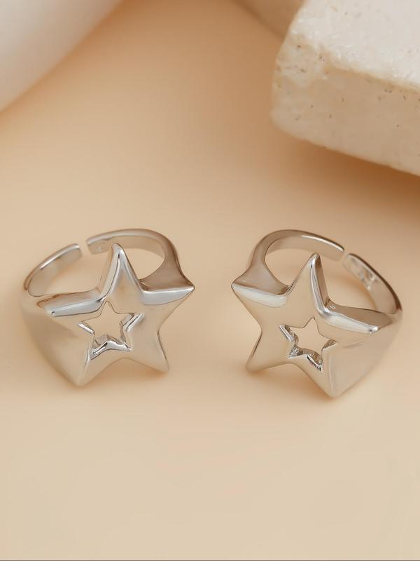 Hollow Out Star Design Open Ring, Fashion Accessories for Women & Girls, Simple Jewelry for Party, Daily Clothing Decor, Trendy All-match & Exquisite Jewelry for Birthday Gift