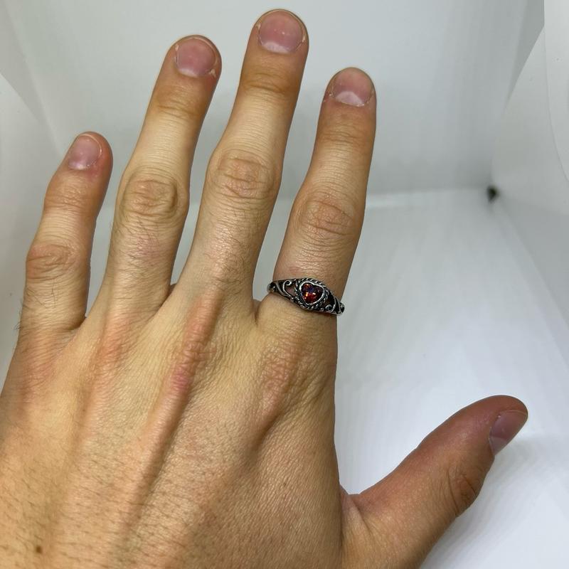 Vintage Stainless Steel Ring with Red Heart CZ Gem Rings