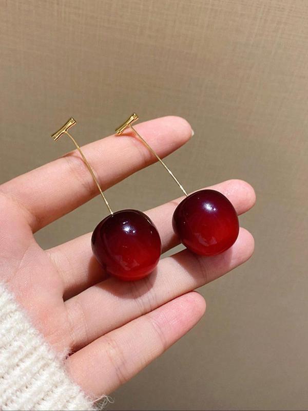 Cute Cherry Design Dangle Earrings, 2024 New Style Fashionable Jewelry for Women & Girls, Trendy All-match & Exquisite Jewelry for Birthday Gift Dainty Gift for Your Love