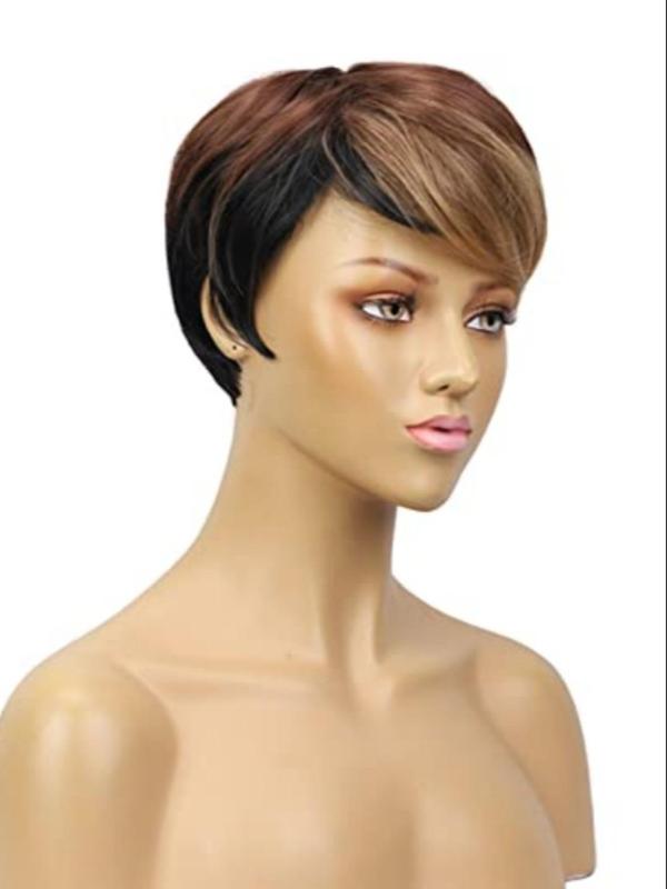 Brown Short Straight Wigs For Women, Gorgeous Fluffy Wigs With Bangs, Synthetic Wigs For Party, Daily Use