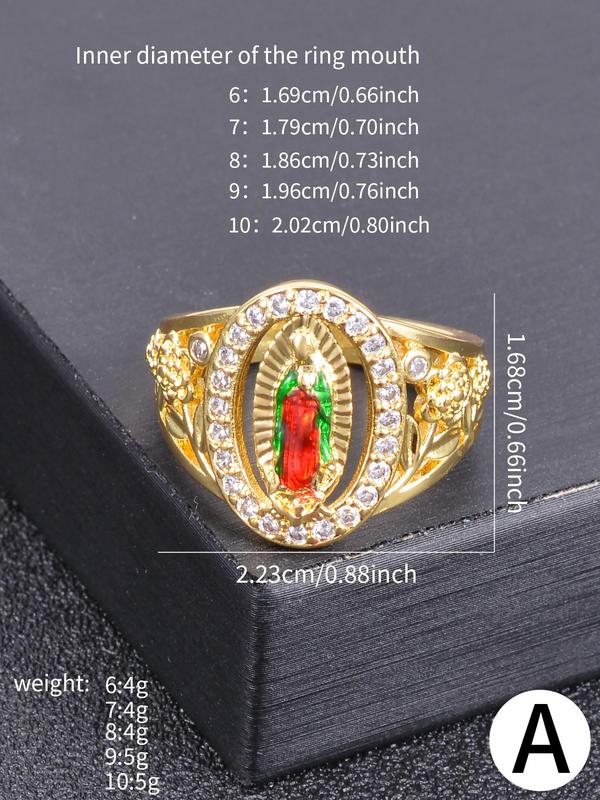 Mexican Charm Guadalupe Ring, Religious Catholic Faith Accessories, Holiday Celebration Gifts, Protective Blessing Jewelry Gifts for Men and Women