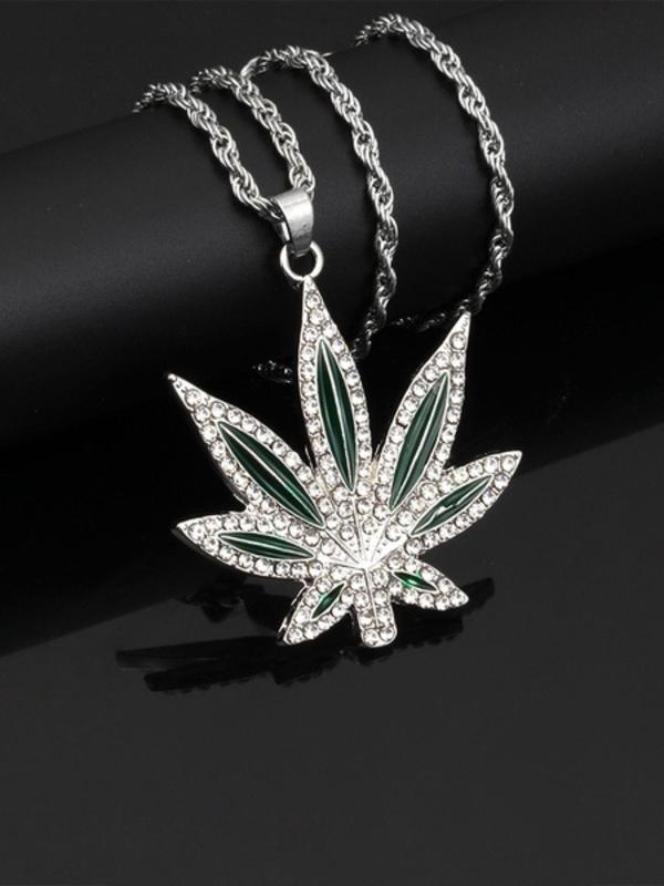 Rhinestone Decorated Maple Leaf Pendant Necklace for Men & Women, Punk Hip Hop Jewelry for Party, Classic Fashion Accessories for Daily Wear