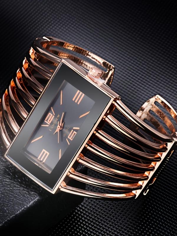 Luxury Women's Elegant Rectangle Dial Analog Quartz Watch, Fashion Cuff Bracelet Watch For Women, with Box