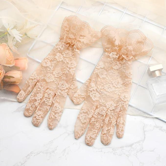 Lace Gloves,Lace Gloves Women,Tea Party Gloves,Bridal Wedding Sunblock Gloves, Opera Prom Halloween Cosplay Gloves