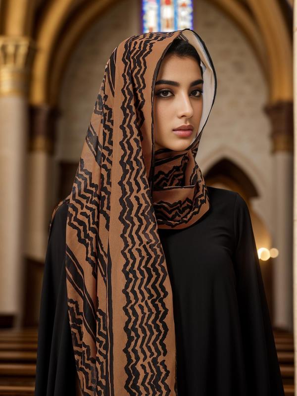 Women's All Over Geometric Print Chiffon Hijab, Casual Breathable Long Scarf for Women, Fashion Accessories for Daily Wear