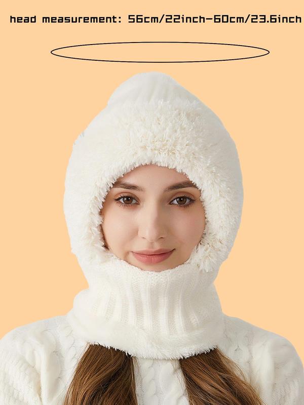 Women's Solid Color Pom Pom Decor Beanie Hat, Casual Warm Thickened Knit Hat for Fall & Winter, Fashion Accessories for Women & Girls