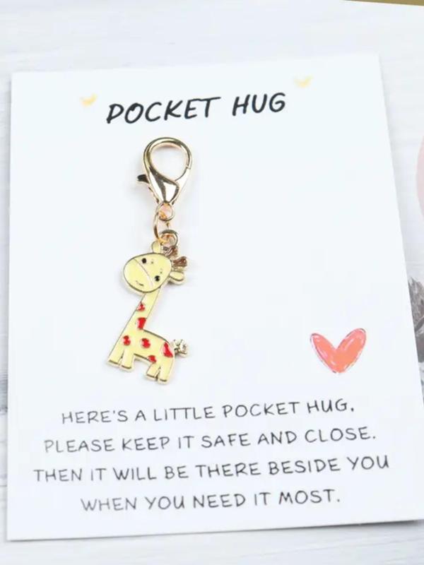 Cute Giraffe Design Keychain, Animal Themed Pocket Hug Enclosure Card with Mini Keychain, Inspirational Friendship Gratitude Good Luck Charms