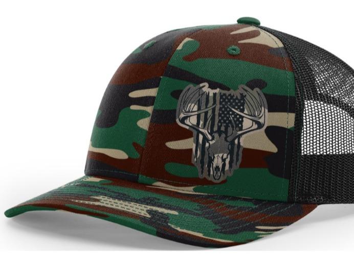 Deer Skull American Flag Hat | Richardson Hat | Snapback | FlexFit