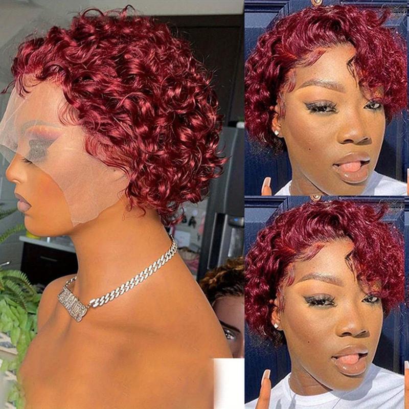 New Style Brown Short Curly Wigs Pixie Cut Lace Front Wigs 6 inch Human Hair 13X1 Pixie Cut Short Curly Burgundy Human Hair Wigs HD Lace Front Wigs Plucked Pixie Curly Wigs for Black Women 99j  wig hair  wigs