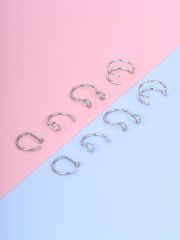 8pcs Stainless Steel Fake Septum Nose Rings, Nose Cuff for Women and Men for Daily Clothing Decor, Party, Minimalist Aesthetic Jewelry Gift