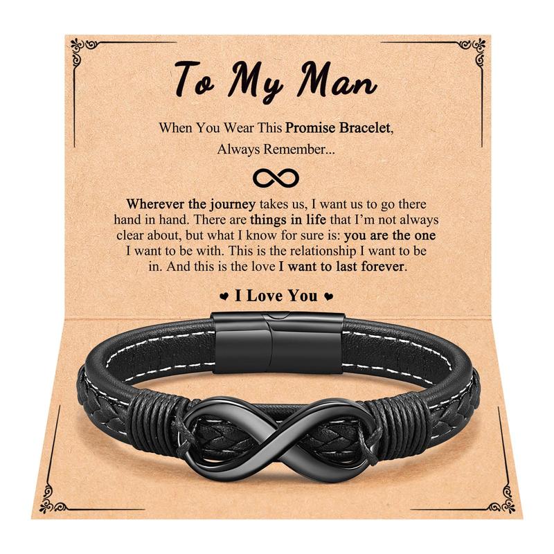 Mens Leather Bracelet Gifts for Son Grandson Man Him Husband Boyfriend Birthday Christmas Anniversary Valentines Day Gift Ideas