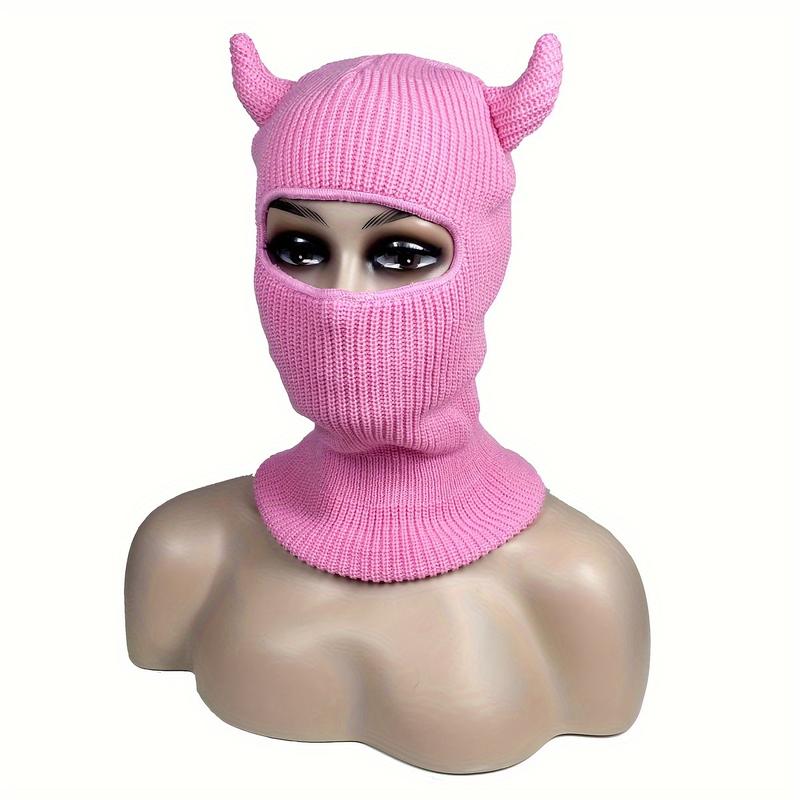 Halloween Bull Knit Balaclava Horn Solid Color Beanies Hip Hop Windproof Ski Mask Warm Full Cover Neck Gaiter For Women Men Autumn & Winter