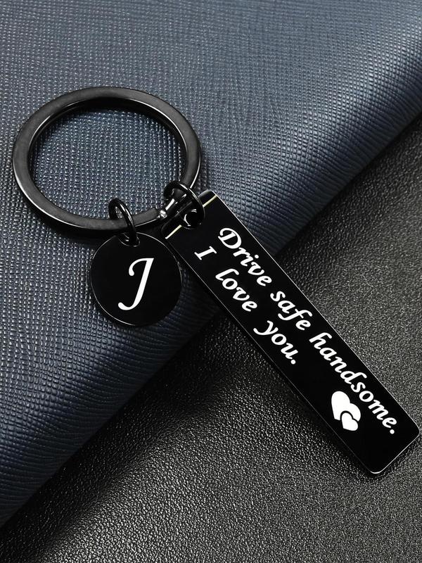 Rectangle Stainless Steel Keychain, Letter Pattern Keychain for Car Keys for Men & Women, Fashion Accessories for Daily Use