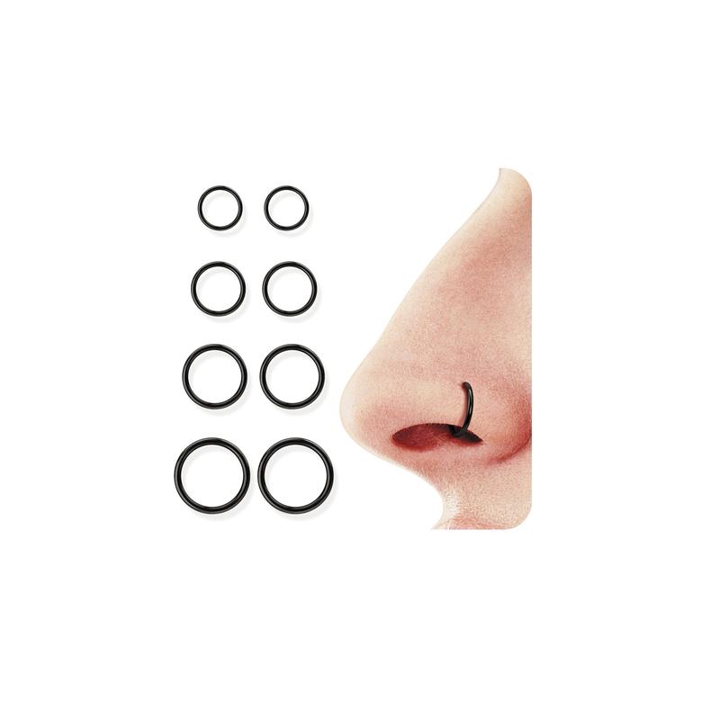 BodyBonita Hinged Nose Rings Hoops 8 Counts 16G 18G 316L Surgical Steel Seamless Septum Rings Lip Helix Cartilage Conch Rook Daith Lobe Cartilage Tragus Piercing Jewelry Black Silver Gold Nose Rings Cilcker Body Piercing for Women Men 6mm 8mm 10mm 12mm