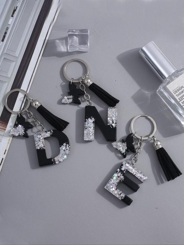 Fashion Letter Design Keychain, Rhinestone Decor Tassel Decor Keychain for Women & Men, Trendy All-match Keychain for Birthday Gift