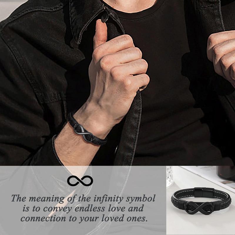 Mens Leather Bracelet Gifts for Son Grandson Man Him Husband Boyfriend Birthday Christmas Anniversary Valentines Day Gift Ideas