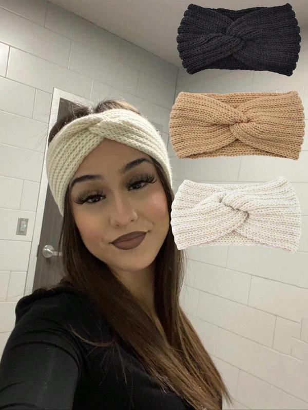 Women's Solid Color Knot Design Hair Band, Casual Wide Band Hair Accessories for Fall & Winter, Fashion Hair Accessories for Women & Girls