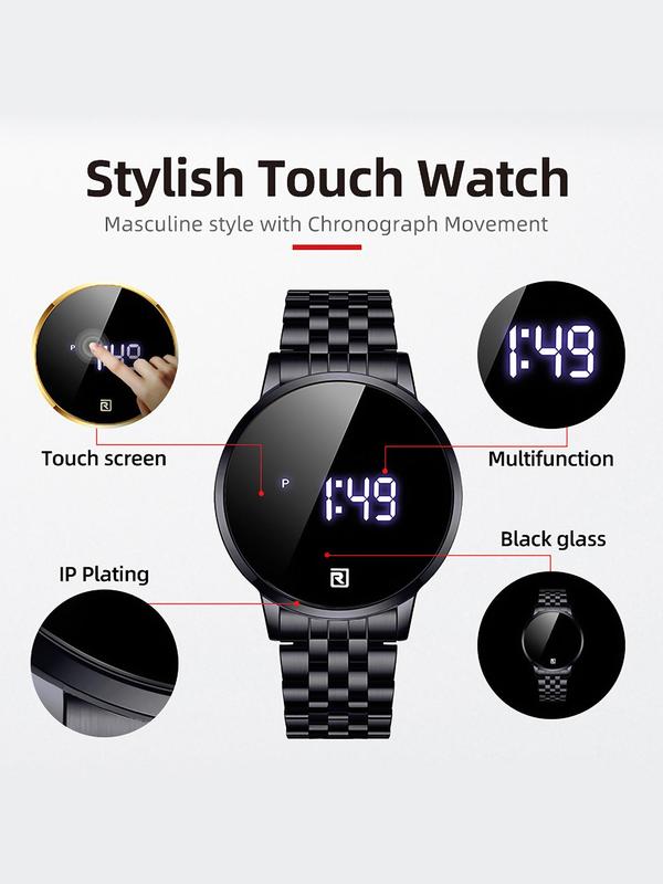 Men's Business Digital Watch, Fashionable Round Dial Watch with Digital Display, Casual Trendy Watch for Daily Life, with Box