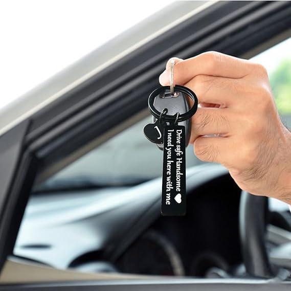 Drive Safe Keychain for Boyfriend Husband Dad 26 Initial Letter Keyring Valentine’s Day Gifts for Him Husband Gifts