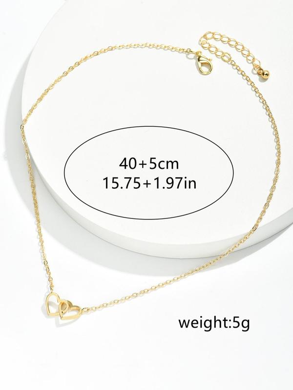 Women's Simple Plain Chain Necklace, Double Heart Design Pendant Necklace, All-match Basic Fashion Accessories for Daily Wear, Exquisite Jewelry for Birthday Gifts, Mexican Necklaces