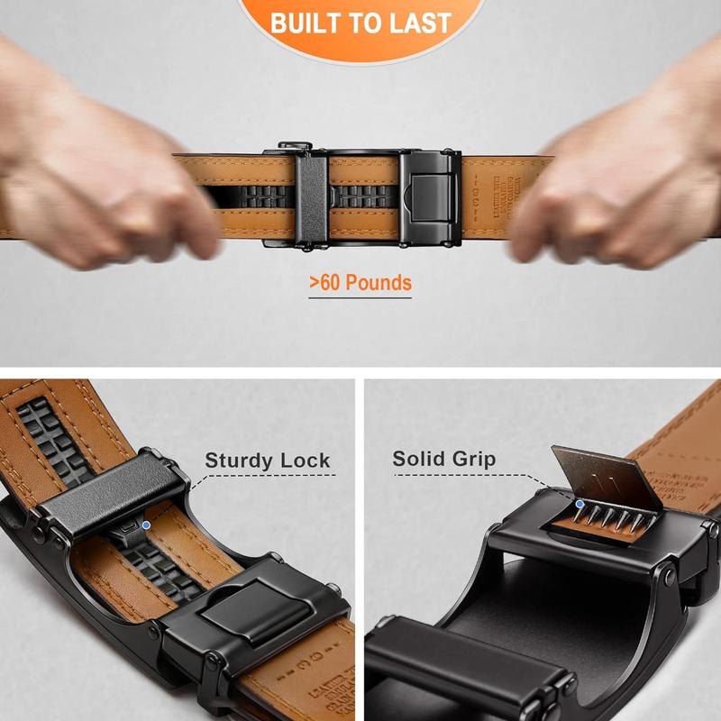 Mens Ratchet Belt with Genuine Leather, Jeans Belt for men