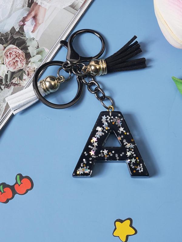 A-Z Alphabet Initial Letter Keychain, 1 Count Cute Star Sequins Resin Key Chain for Women & Men, Fashion Tassel Decor Key Ring for Bag Backpack Decor, Exquisite Keychain for Gift