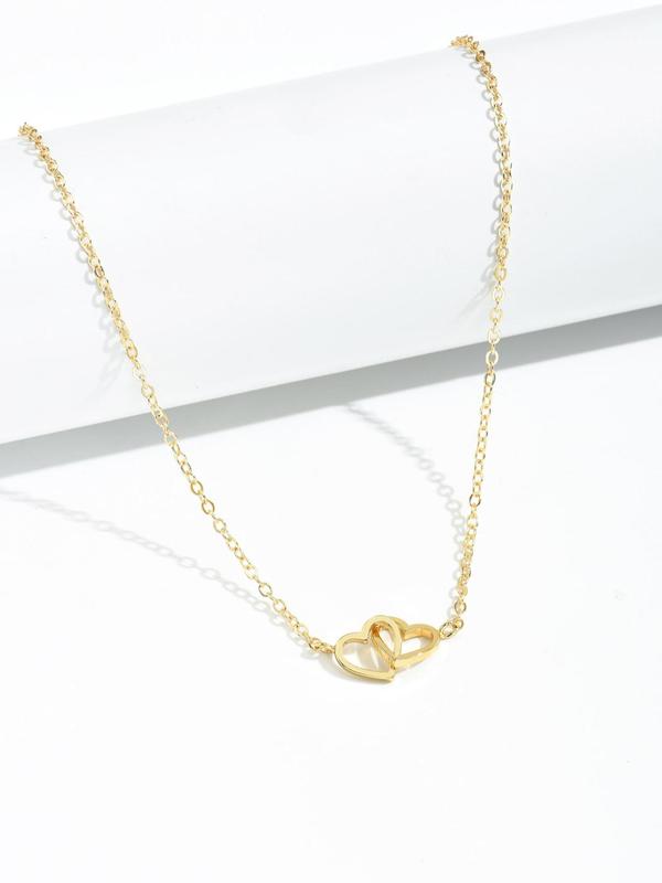 Women's Simple Plain Chain Necklace, Double Heart Design Pendant Necklace, All-match Basic Fashion Accessories for Daily Wear, Exquisite Jewelry for Birthday Gifts, Mexican Necklaces