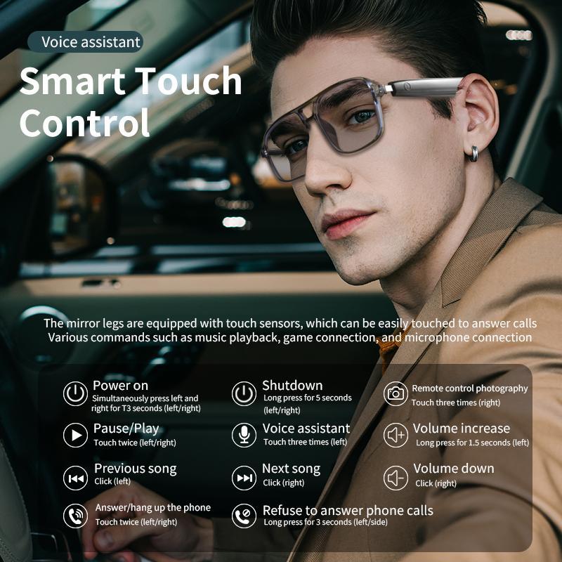 PengTeng Smart Glasses, Fashionable Touch Control Smart Glasses, Audio Call Voice Assistant Glasses, Wireless Glasses for Men & Women