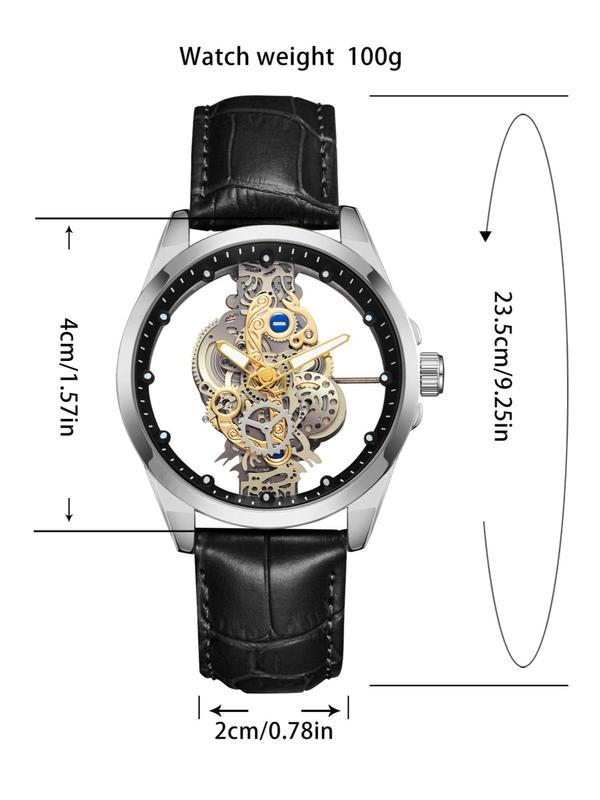 Men's Business Fashion Hollow Out Design Mechanical Watch, Fashion Round Dial Watch for Party, Daily Decor, Trendy All-match & Exquisite Watch for Birthday Gift with Box