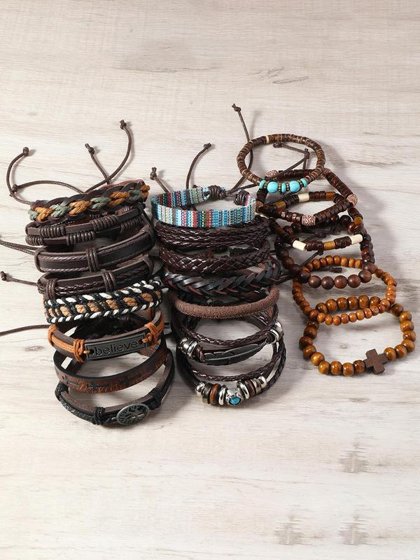 Vintage Beaded Bracelet Set, 21pcs set Boho Style Turquoise Decor Braided Bracelet, Fashion Jewelry Accessories for Men & Women, 2024 Summer Bracelets for Men, Fall Outfits, Fall Freshness Matching Couple Friendship Bracelets