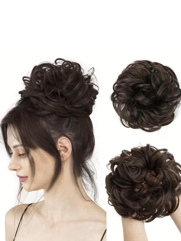 Women's Messy Bun Hair Extensions, Wavy and Curly Synthetic Hair Extensions, High Bun Ponytail Synthetic Hair Extensions