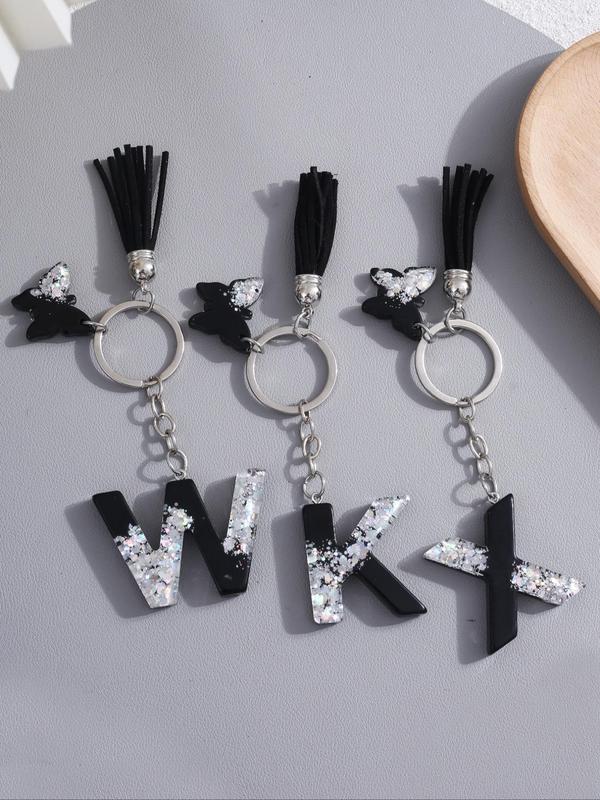 Fashion Letter Design Keychain, Rhinestone Decor Tassel Decor Keychain for Women & Men, Trendy All-match Keychain for Birthday Gift