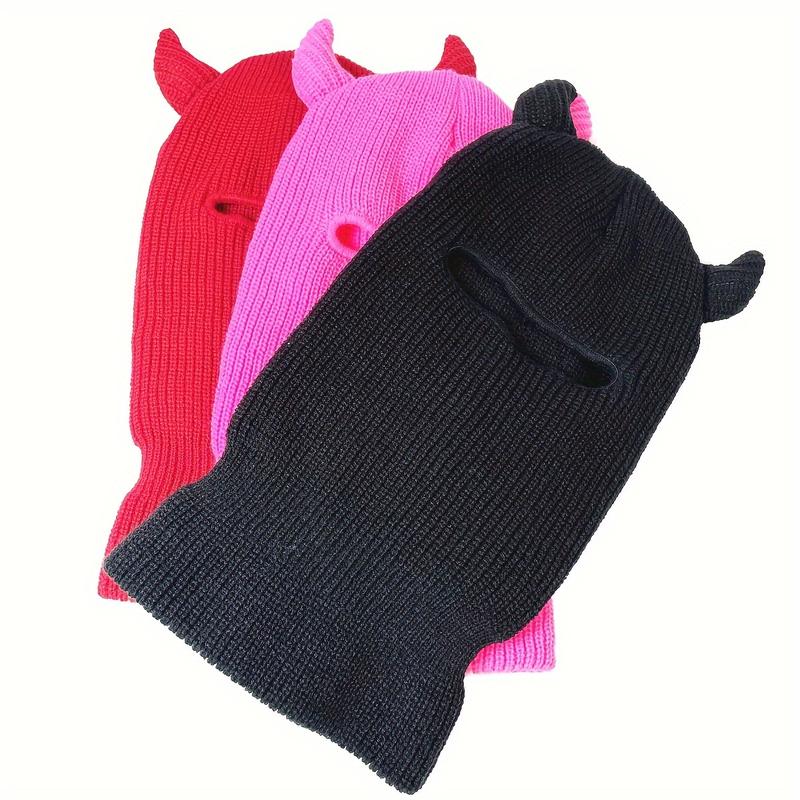 Halloween Bull Knit Balaclava Horn Solid Color Beanies Hip Hop Windproof Ski Mask Warm Full Cover Neck Gaiter For Women Men Autumn & Winter