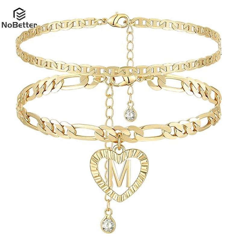 Initial Ankle Bracelets for Women Layered Figaro Chain Letter Initial Anklets Handmade Layered Heart Ankle Bracelets Personalized Gifts for Women Teen Girls