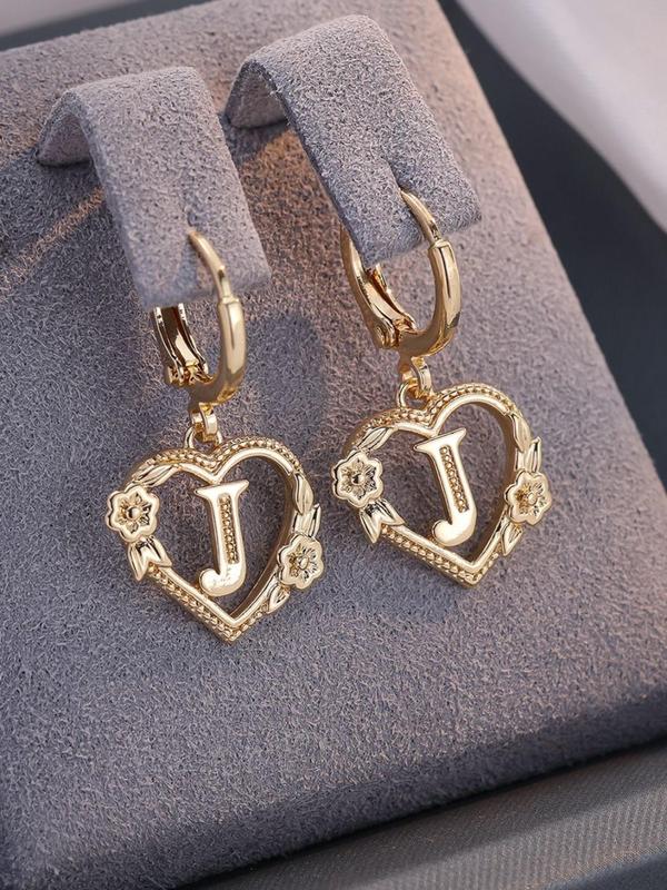 Fashionable Heart & Flower Design Dangle Earrings, Letter Design Drop Earrings for Women, Trendy All-match & Exquisite Jewelry for Birthday Gift