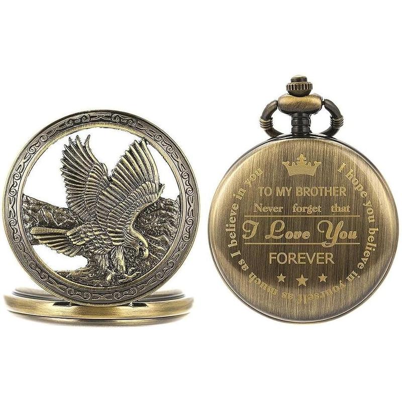 Pocket Watch to My Brother, Pocket Watches with Chain, Men Pocket Watch, Vintage Quartz Fob Watch for Men, Gift for Brother Birthday Graduation Christmas