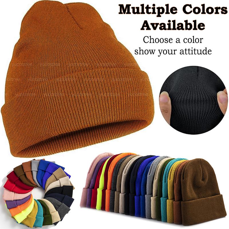 30+ Colors Beanie Hat Cap Plain Knit Ski Skully Cuff Winter Warm Slouchy Men Women Solid Fashion OOTD