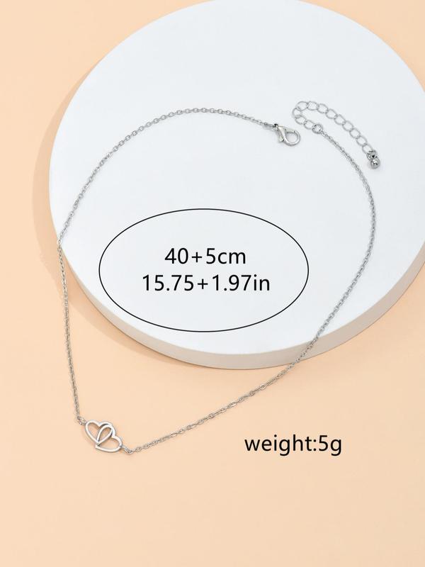 Women's Simple Plain Chain Necklace, Double Heart Design Pendant Necklace, All-match Basic Fashion Accessories for Daily Wear, Exquisite Jewelry for Birthday Gifts, Mexican Necklaces