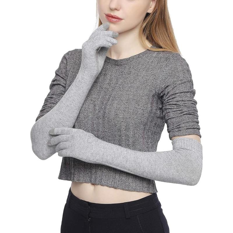 Women Knit Long Gloves Touchscreen Blended Arm Warmers with Fingers Winter Warm Gloves