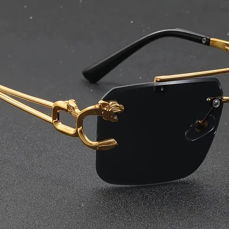 Vintage Luxury Golden Fahsion Glasses Cool Tiger Stand Women's Frameless Black For Men And Women Outdoor Travel Anti Glare Glasses