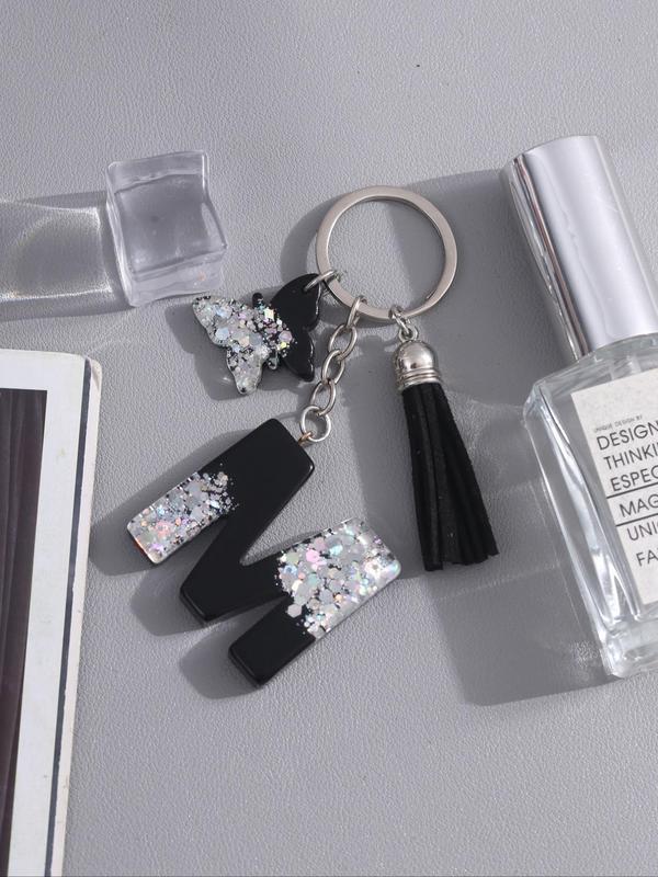 Fashion Letter Design Keychain, Rhinestone Decor Tassel Decor Keychain for Women & Men, Trendy All-match Keychain for Birthday Gift