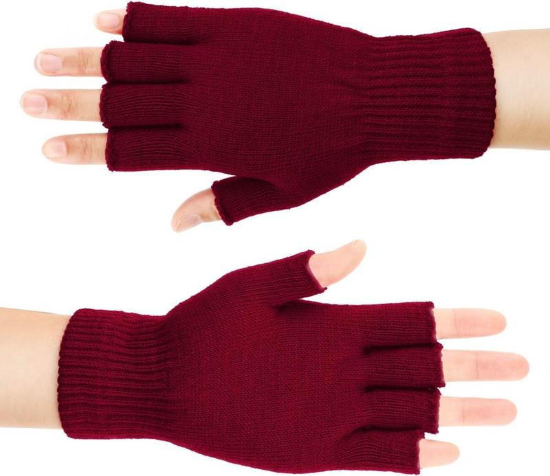 Unisex Half Finger Gloves Winter Stretchy Knit Fingerless Gloves in Common Size