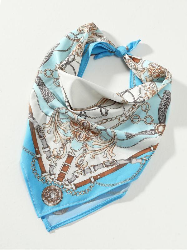 Vintage Style Chain Element Printed Square Scarf Headband, Casual Fashion Textured Accessories