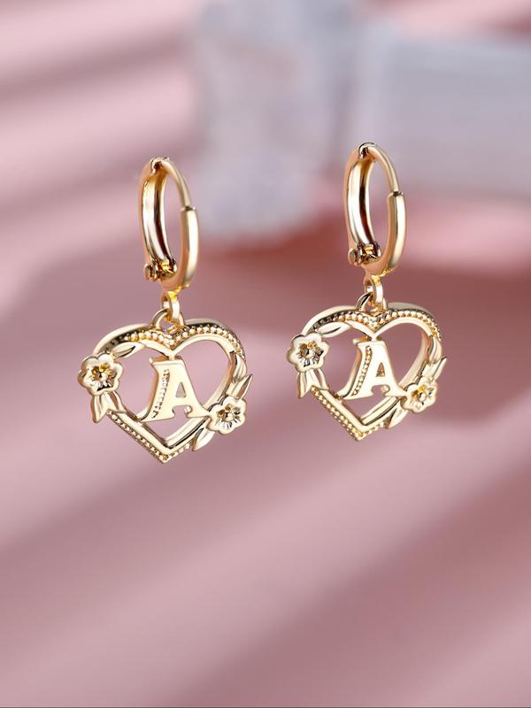 Heart & Letter & Flower Design Dangle Earrings, Casual Fashion Vintage Jewelry for Party & Daily Clothing Decor, Trendy All-match & Exquisite Jewelry for Birthday Gift