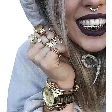 Gorgeous 24K Gold Plated Hip Hop Teeth Grillz! These punk custom fit teeth grillz caps come as a top & bottom grill set. They are removable hip hop mouth grills, perfect for women and men.